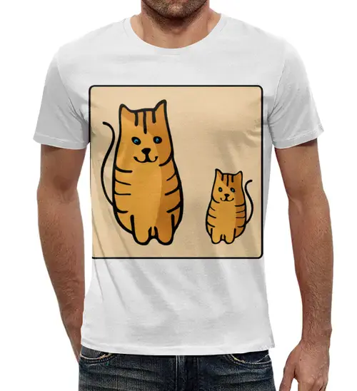 Заказать мужскую футболку в Москве. Футболка с полной запечаткой (мужская) Два котика, смотрящие друг на друга от asnia@ya.ru - готовые дизайны и нанесение принтов.