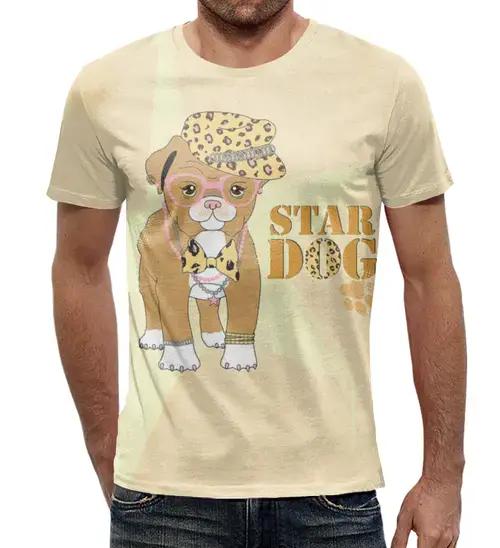 Заказать мужскую футболку в Москве. Футболка с полной запечаткой (мужская) Star Dog   от T-shirt print  - готовые дизайны и нанесение принтов.