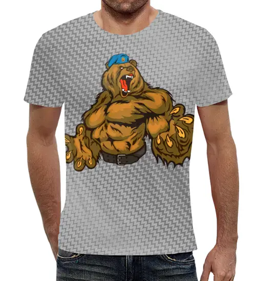 Заказать мужскую футболку в Москве. Футболка с полной запечаткой (мужская) ВДВ Медведь от balden - готовые дизайны и нанесение принтов.