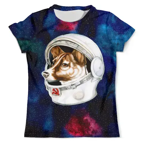 Заказать мужскую футболку в Москве. Футболка с полной запечаткой (мужская) Собака в космосе от T-shirt print  - готовые дизайны и нанесение принтов.