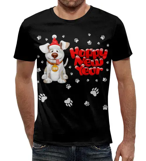 Заказать мужскую футболку в Москве. Футболка с полной запечаткой (мужская) Год собаки 2018 от T-shirt print  - готовые дизайны и нанесение принтов.