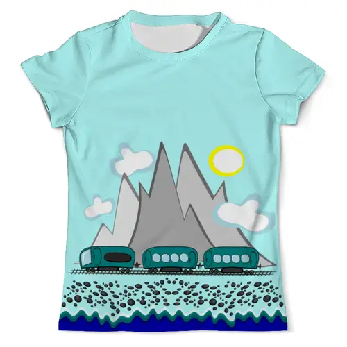 Заказать мужскую футболку в Москве. Футболка с полной запечаткой (мужская) Путешествие на поезде вдоль моря и гор от p_i_r_a_n_y_a  - готовые дизайны и нанесение принтов.