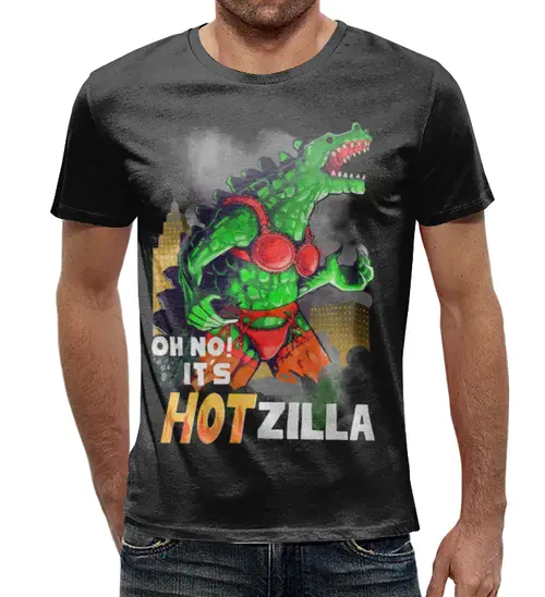 Заказать мужскую футболку в Москве. Футболка с полной запечаткой (мужская) Hotzilla  от T-shirt print  - готовые дизайны и нанесение принтов.