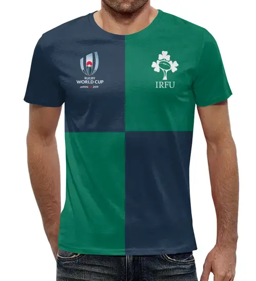 Заказать мужскую футболку в Москве. Футболка с полной запечаткой (мужская) Ирландия регби - Кубок Мира  от rugby - готовые дизайны и нанесение принтов.