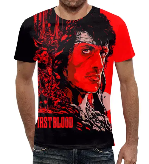 Заказать мужскую футболку в Москве. Футболка с полной запечаткой (мужская) Rambo: First Blood от balden - готовые дизайны и нанесение принтов.