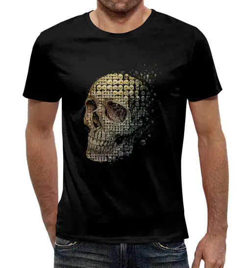 Заказать мужскую футболку в Москве. Футболка с полной запечаткой (мужская) Большой череп от galaxy secret - готовые дизайны и нанесение принтов.