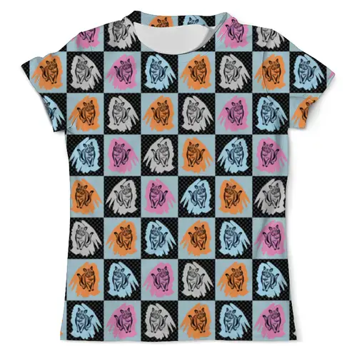 Заказать мужскую футболку в Москве. Футболка с полной запечаткой (мужская) Коты в клеточку от PolinaPo - готовые дизайны и нанесение принтов.