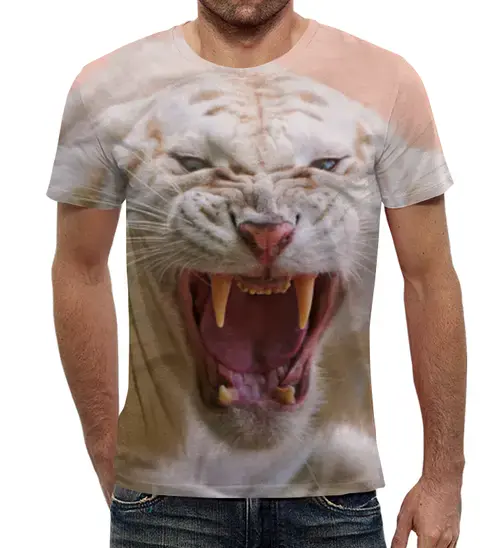 Заказать мужскую футболку в Москве. Футболка с полной запечаткой (мужская) Белый Тигр от Виктор Гришин - готовые дизайны и нанесение принтов.