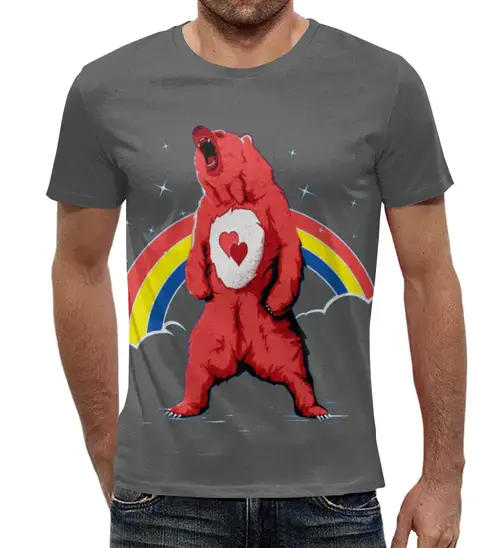Заказать мужскую футболку в Москве. Футболка с полной запечаткой (мужская) Влюблённый медведь от Leichenwagen - готовые дизайны и нанесение принтов.