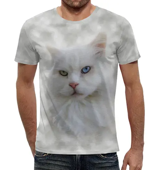 Заказать мужскую футболку в Москве. Футболка с полной запечаткой (мужская) Грозный кот от weeert - готовые дизайны и нанесение принтов.