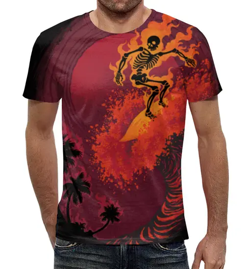 Заказать мужскую футболку в Москве. Футболка с полной запечаткой (мужская) Огненная волна от printik - готовые дизайны и нанесение принтов.