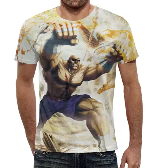 Заказать мужскую футболку в Москве. Футболка с полной запечаткой (мужская) Cагат Street Fighter от Fix Print - готовые дизайны и нанесение принтов.