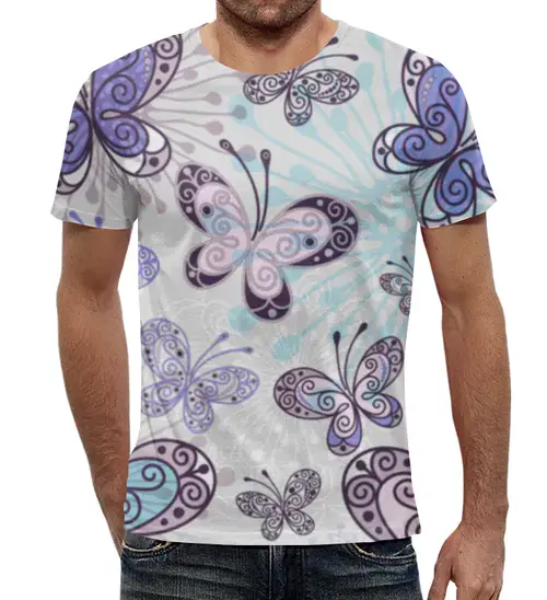 Заказать мужскую футболку в Москве. Футболка с полной запечаткой (мужская) Фиолетовые бабочки от weeert - готовые дизайны и нанесение принтов.