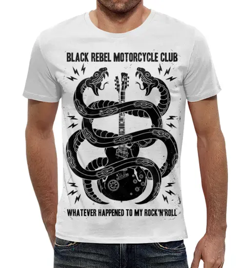 Заказать мужскую футболку в Москве. Футболка с полной запечаткой (мужская) Black Rebel Motorcycle Club от geekbox - готовые дизайны и нанесение принтов.