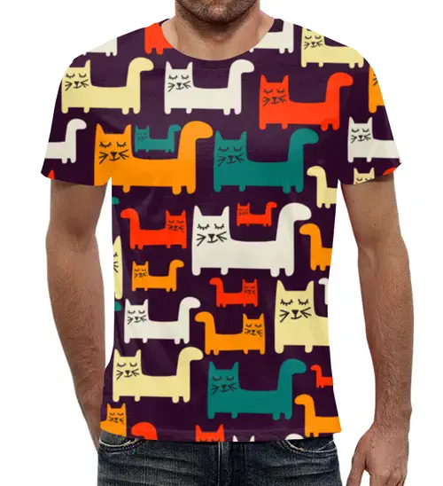 Заказать мужскую футболку в Москве. Футболка с полной запечаткой (мужская) Спящие коты от nadegda - готовые дизайны и нанесение принтов.