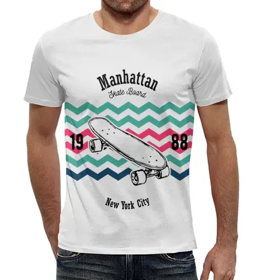 Заказать мужскую футболку в Москве. Футболка с полной запечаткой (мужская) Manhattan skate от denis01001 - готовые дизайны и нанесение принтов.