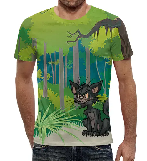 Заказать мужскую футболку в Москве. Футболка с полной запечаткой (мужская) Злой черный котенок от T-shirt print  - готовые дизайны и нанесение принтов.