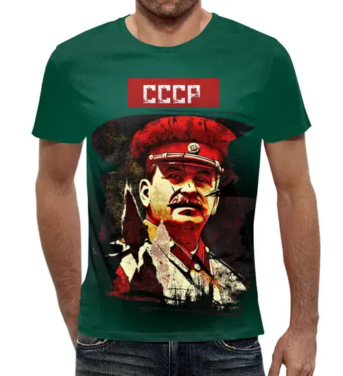 Заказать мужскую футболку в Москве. Футболка с полной запечаткой (мужская) Сталин  от T-shirt print  - готовые дизайны и нанесение принтов.