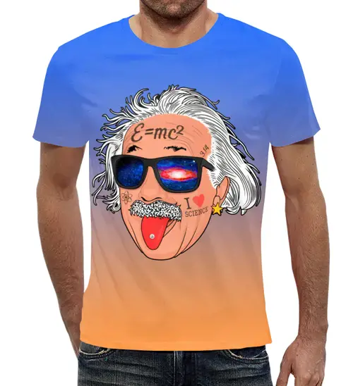Заказать мужскую футболку в Москве. Футболка с полной запечаткой (мужская) Альберт Эйнштейн  от T-shirt print  - готовые дизайны и нанесение принтов.