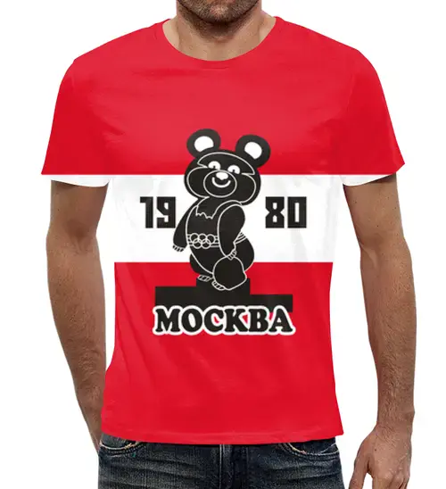 Заказать мужскую футболку в Москве. Футболка с полной запечаткой (мужская) Олимпийский мишка от weeert - готовые дизайны и нанесение принтов.