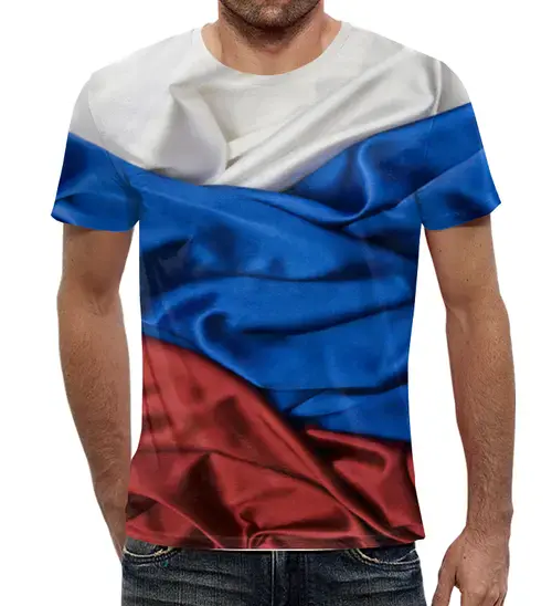Заказать мужскую футболку в Москве. Футболка с полной запечаткой (мужская) Флаг России от diana-ls@mail.ru - готовые дизайны и нанесение принтов.