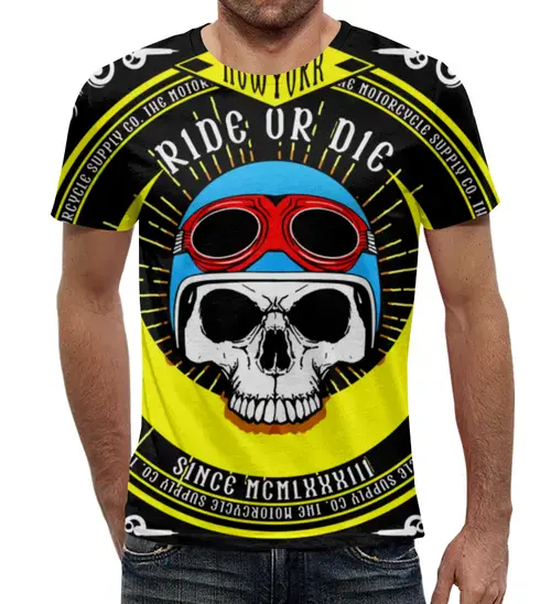 Заказать мужскую футболку в Москве. Футболка с полной запечаткой (мужская) Ride or die от THE_NISE  - готовые дизайны и нанесение принтов.