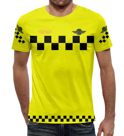 Заказать мужскую футболку в Москве. Футболка с полной запечаткой (мужская) Такси от ГПМНпR'n'R - готовые дизайны и нанесение принтов.