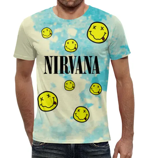 Заказать мужскую футболку в Москве. Футболка с полной запечаткой (мужская) Nirvana от geekbox - готовые дизайны и нанесение принтов.
