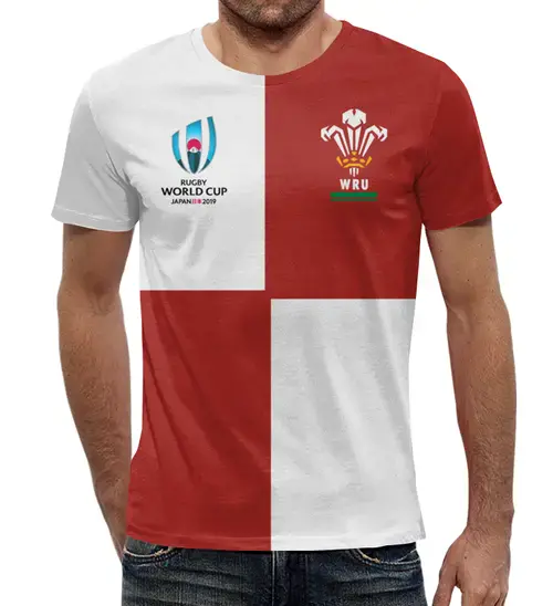 Заказать мужскую футболку в Москве. Футболка с полной запечаткой (мужская) Уэльс регби - RWC 2019 от rugby - готовые дизайны и нанесение принтов.