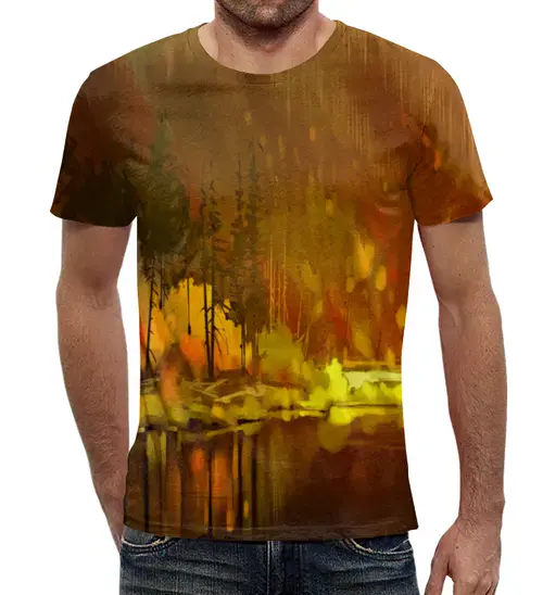 Заказать мужскую футболку в Москве. Футболка с полной запечаткой (мужская) Осенний лес от THE_NISE  - готовые дизайны и нанесение принтов.