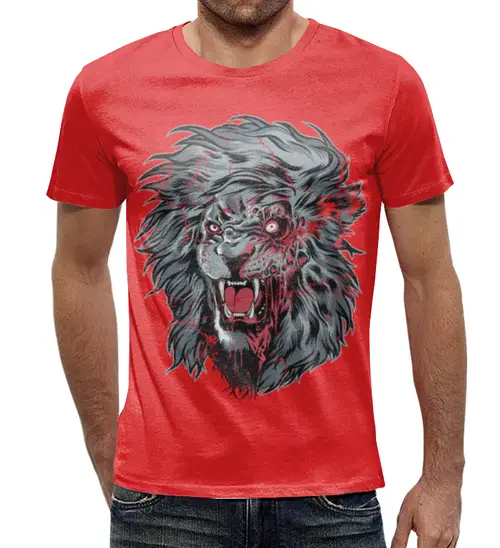 Заказать мужскую футболку в Москве. Футболка с полной запечаткой (мужская) Зомби лев (1) от T-shirt print  - готовые дизайны и нанесение принтов.