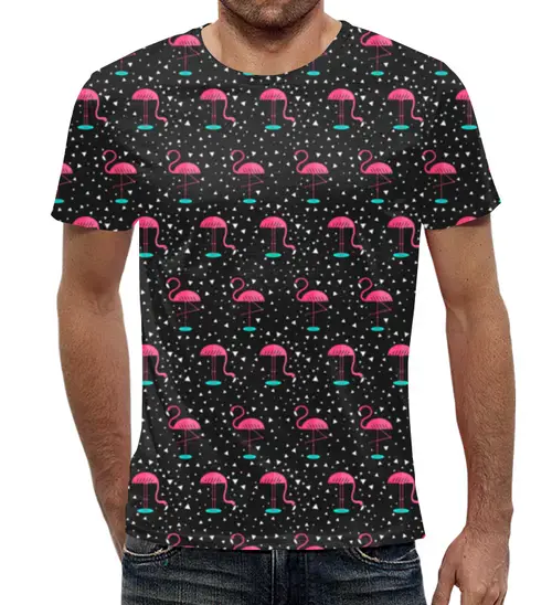 Заказать мужскую футболку в Москве. Футболка с полной запечаткой (мужская) Фламинго от trugift - готовые дизайны и нанесение принтов.