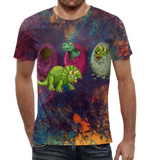 Заказать мужскую футболку в Москве. Футболка с полной запечаткой (мужская) Яйца динозавра от Amerikanka - готовые дизайны и нанесение принтов.