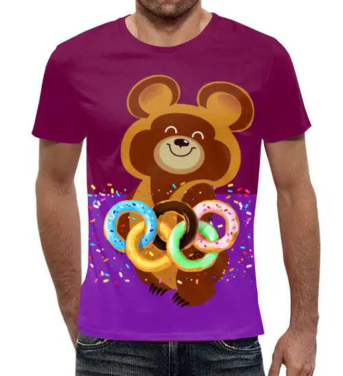 Заказать мужскую футболку в Москве. Футболка с полной запечаткой (мужская) Олимпийский мишка  от T-shirt print  - готовые дизайны и нанесение принтов.