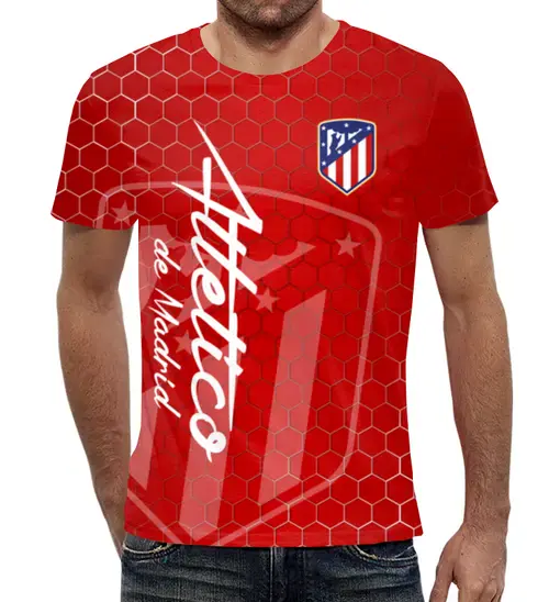 Заказать мужскую футболку в Москве. Футболка с полной запечаткой (мужская) Атлетико Мадрид от geekbox - готовые дизайны и нанесение принтов.