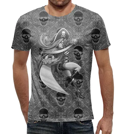 Заказать мужскую футболку в Москве. Футболка с полной запечаткой (мужская) Пиратка (1) от ПРИНТЫ ПЕЧАТЬ  - готовые дизайны и нанесение принтов.