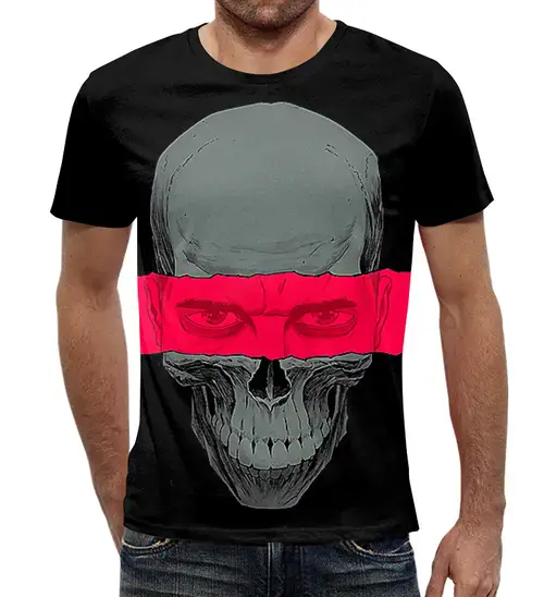Заказать мужскую футболку в Москве. Футболка с полной запечаткой (мужская) Skull Face от balden - готовые дизайны и нанесение принтов.