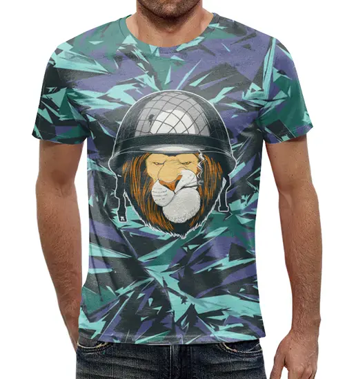 Заказать мужскую футболку в Москве. Футболка с полной запечаткой (мужская) Брутальный лев  от T-shirt print  - готовые дизайны и нанесение принтов.