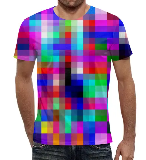 Заказать мужскую футболку в Москве. Футболка с полной запечаткой (мужская) Pixels от Jimmy Flash - готовые дизайны и нанесение принтов.