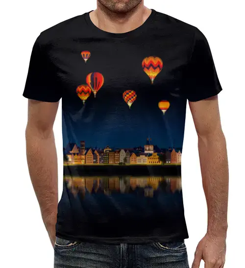 Заказать мужскую футболку в Москве. Футболка с полной запечаткой (мужская) Ночной городок от Shdomon - готовые дизайны и нанесение принтов.