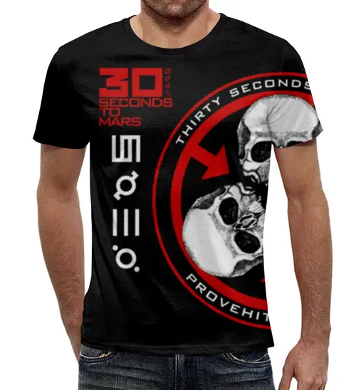 Заказать мужскую футболку в Москве. Футболка с полной запечаткой (мужская) 30 Seconds to Mars от geekbox - готовые дизайны и нанесение принтов.