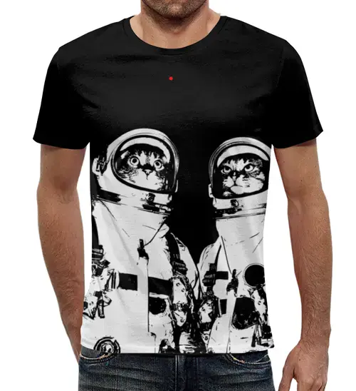 Заказать мужскую футболку в Москве. Футболка с полной запечаткой (мужская) Коты космонавты от printik - готовые дизайны и нанесение принтов.