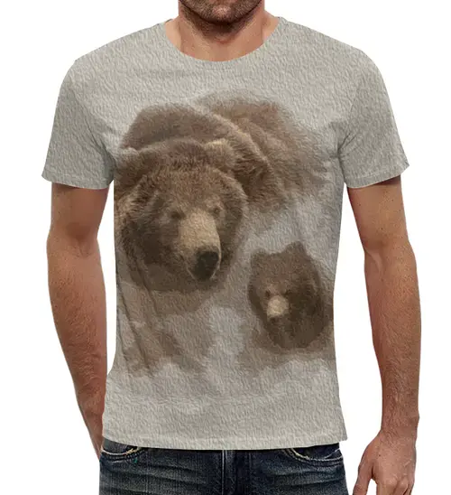 Заказать мужскую футболку в Москве. Футболка с полной запечаткой (мужская) Медведь с медвежонком от valezar - готовые дизайны и нанесение принтов.