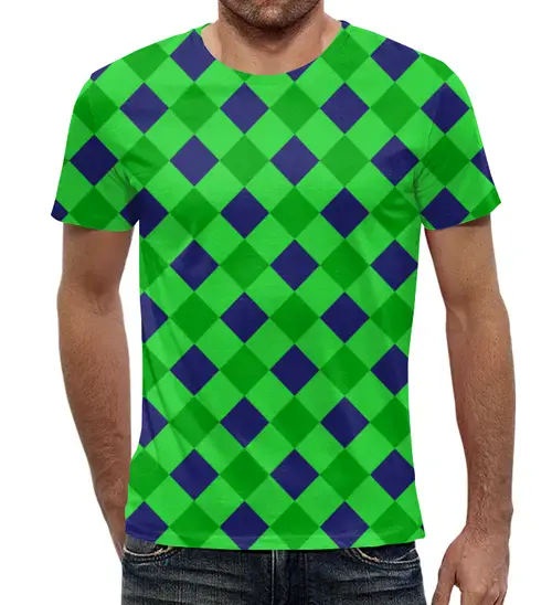 Заказать мужскую футболку в Москве. Футболка с полной запечаткой (мужская) Сине-зеленые квадраты от THE_NISE  - готовые дизайны и нанесение принтов.