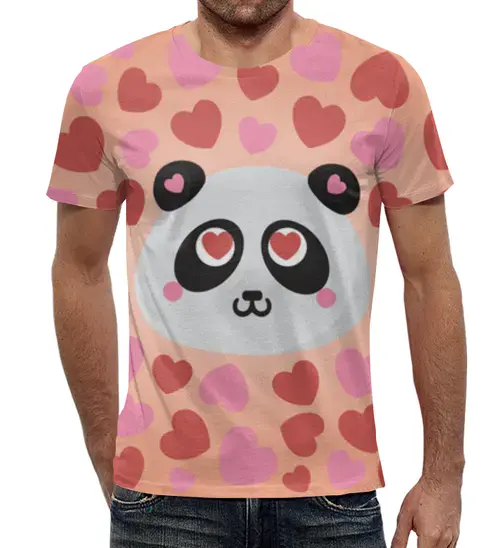 Заказать мужскую футболку в Москве. Футболка с полной запечаткой (мужская) Влюбленная панда от Ordwen - готовые дизайны и нанесение принтов.