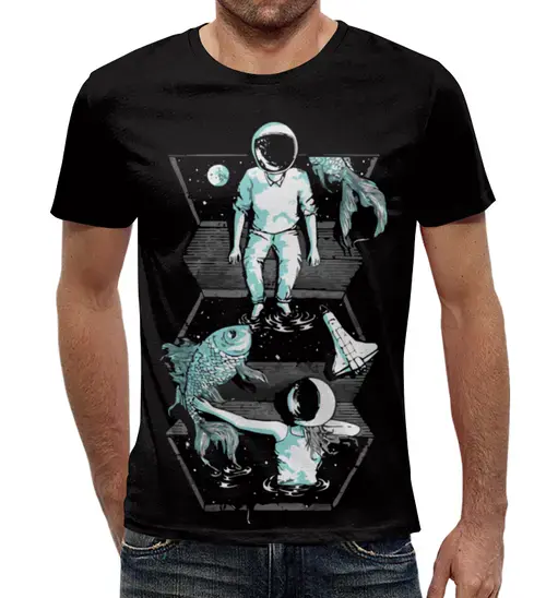 Заказать мужскую футболку в Москве. Футболка с полной запечаткой (мужская) Космонавт от coolmag - готовые дизайны и нанесение принтов.
