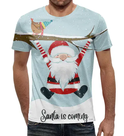 Заказать мужскую футболку в Москве. Футболка с полной запечаткой (мужская) Санта Клаус  от T-shirt print  - готовые дизайны и нанесение принтов.