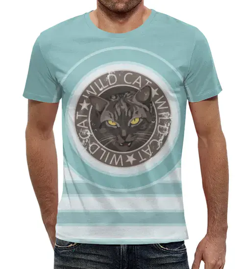 Заказать мужскую футболку в Москве. Футболка с полной запечаткой (мужская) Wild Cat от dabro - готовые дизайны и нанесение принтов.