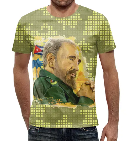 Заказать мужскую футболку в Москве. Футболка с полной запечаткой (мужская) Фидель Кастро (1) от ПРИНТЫ ПЕЧАТЬ  - готовые дизайны и нанесение принтов.