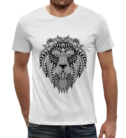 Заказать мужскую футболку в Москве. Футболка с полной запечаткой (мужская) Этнический лев от nadegda - готовые дизайны и нанесение принтов.